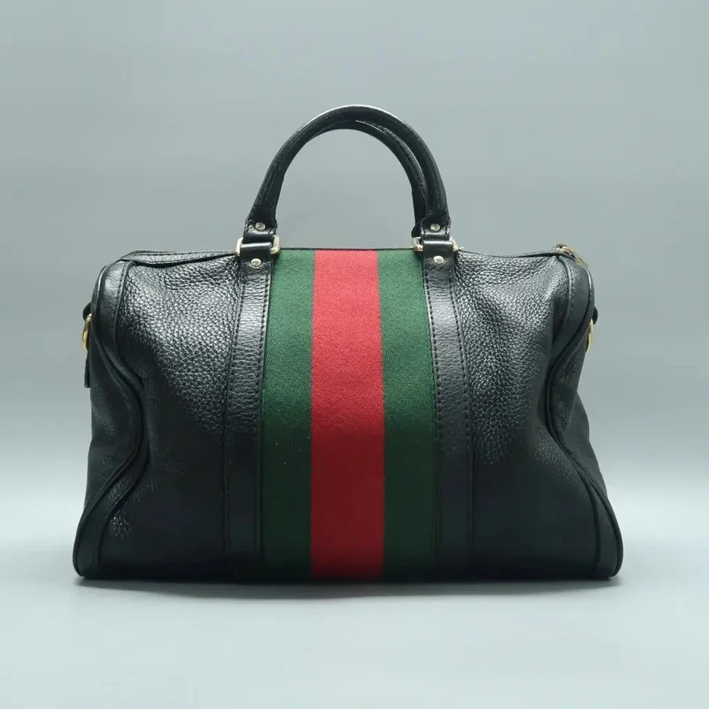 GUCCI Boston Black Leather Satchel 697-021225 - Picture 2 of 12